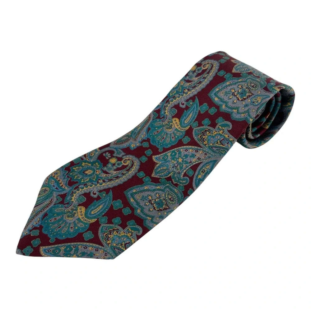 Liberty of London Paisley Silk Tie Burgundy Teal Made in USA 58